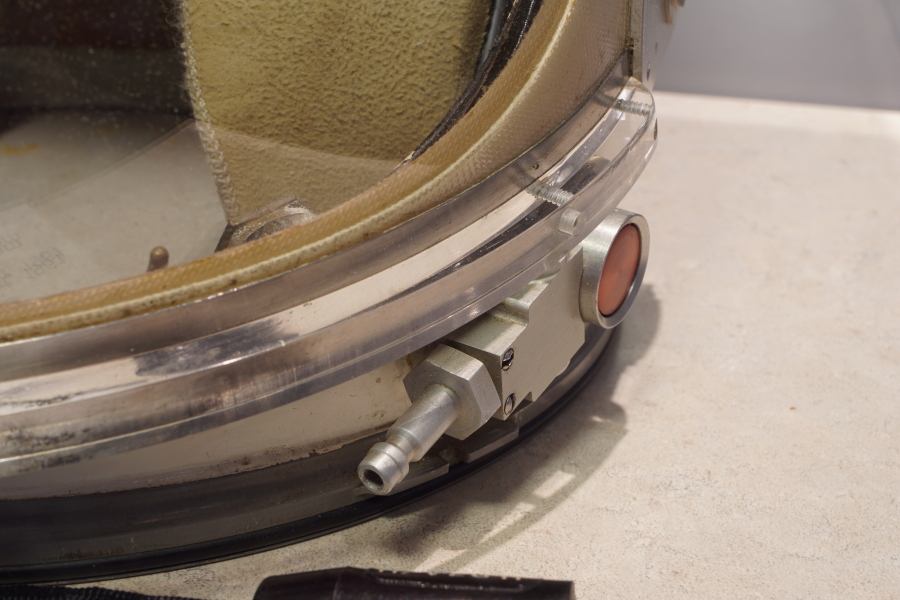 Grissom's Mercury Helmet helmet visor sealing system valve at Mitchell Indiana