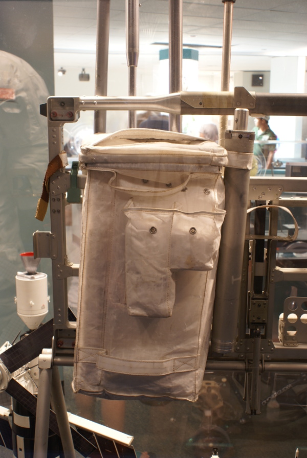 Sample collection bag on Lunar Hand Tool Carrier at Houston Museum of Natural Science