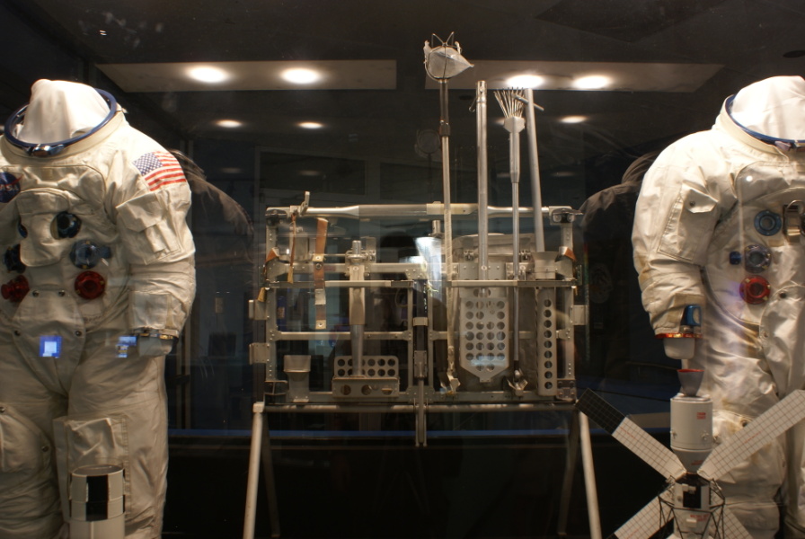 Lunar Roving Vehicle lunar hand tool carrier with Apollo A7L Suits at Houston Museum of Natural Science