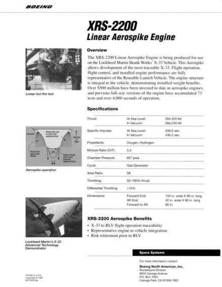 XRS-2200 Linear Aerospike Engine data sheet
