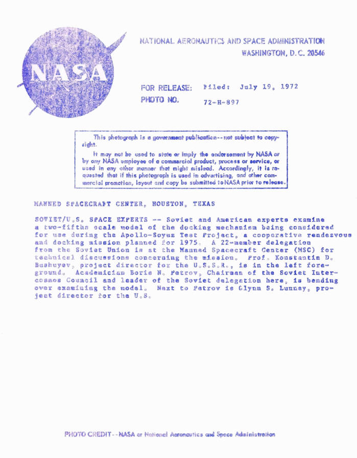 Apollo Soyuz Test Project ASTP Docking Module DM two-fifths engineering model description