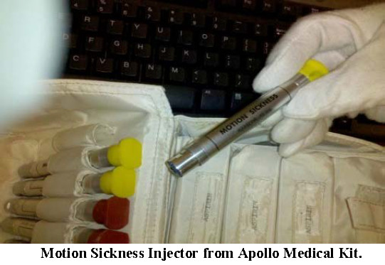 Motion sickness injector in Apollo Command Module (CM) medical kit