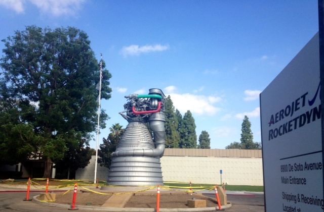 F-1 rocket engine EM-1 (Engineering Mockup 1), formerly from the
    Rocketdyne headquarters in Canoga Park, moved to the De Soto Ave facility