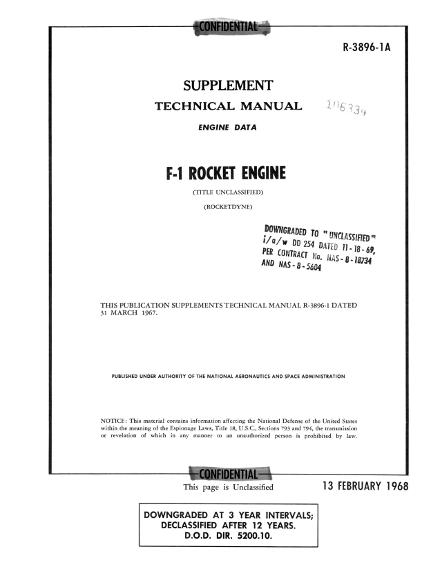 F-1 Rocket Engine Technical Manual Engine Data Supplement R-3896-1A
	 cover