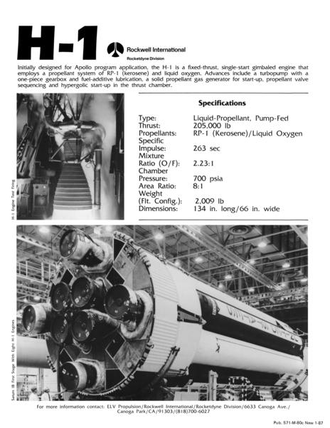 H-1 Rocket Engine Fact Sheet information page