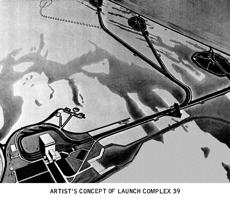 Launch Complex 39A, 39B, 39C, and 39D (LC-39A, LC-39B, LC-39C, and
	LC-39D), with LC-39D depicted with a dotted line