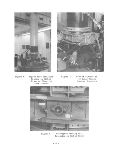 Lunar Module Descent Engine engine mass simulator mounted in gimbal
	  frame on vibration test fixture