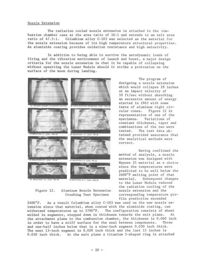 Lunar Module Descent Engine aluminum nozzle extension crushing test
	  specimen