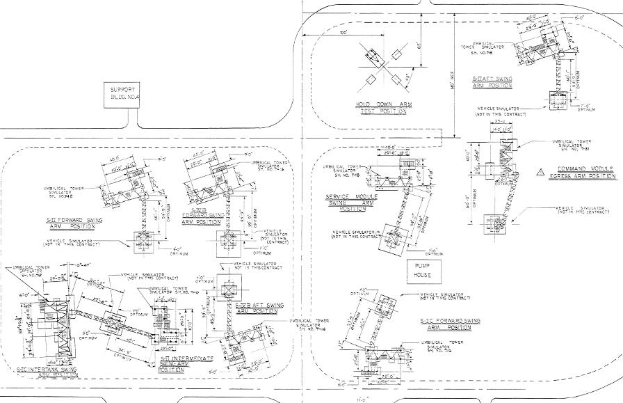 Saturn V launch umbilical tower (LUT) arm farm at Marshall Space
	Flight Center (MSFC) Drawing No. FE-A-4646-T2, Saturn V GSE Test
	Facility Umbilical Tower Simulators General Plan