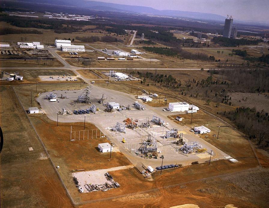 Saturn V launch umbilical tower (LUT) arm farm at Marshall Space
	Flight Center (MSFC)