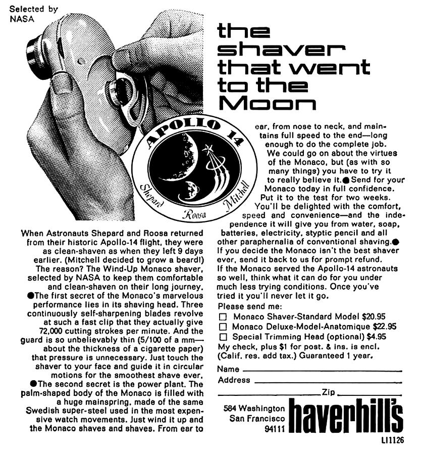 Monaco Shaver Apollo 14 the shaver that went to the moon magazine ad