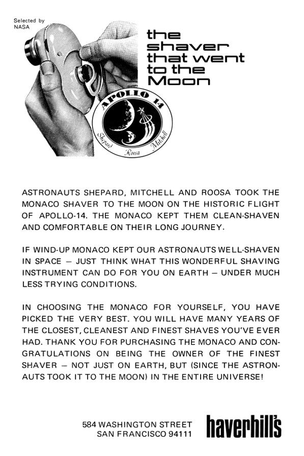 Monaco Shaver Apollo 14 the shaver that went to the moon insert