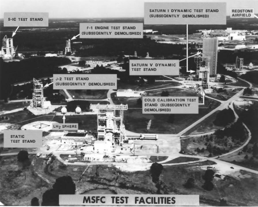 Marshall Space Flight Center MSFC East Test Area, West Test Area, S-IC Test Stand, F-1 Engine Test Stand, Saturn I Dynamic Test Stand, Saturn V Dyanmic Test STand, J-2 Test Stand, Cold Calibration Test Stand, Saturn I/IB Static Test Stand (T-Tower)