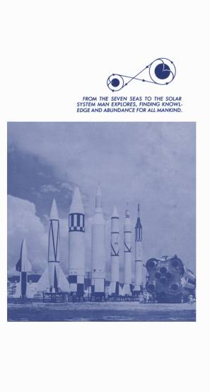 Marshall Space Flight Center MSFC Space Orientation Center booklet
	  page showing rocket garden