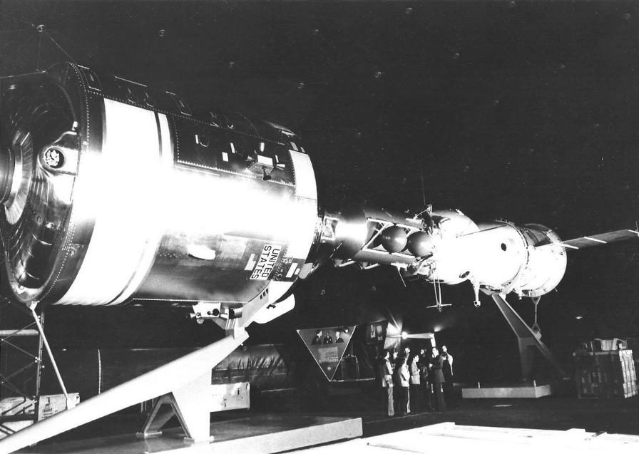 Apollo-Soyuz Test Project (ASTP) mockup at the Paris Air Show (NASA
	Photo 73-H-577)