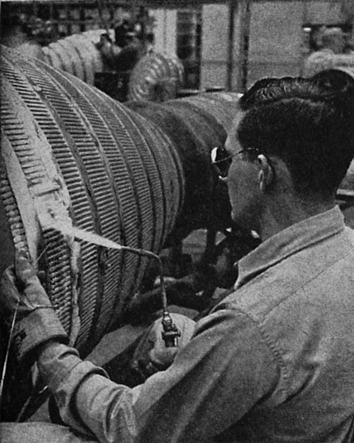 Regenerative cooling tubes on a Thor, Jupiter, Atlas thrust chamber soldered at Rocketdyne Neosho Missouri