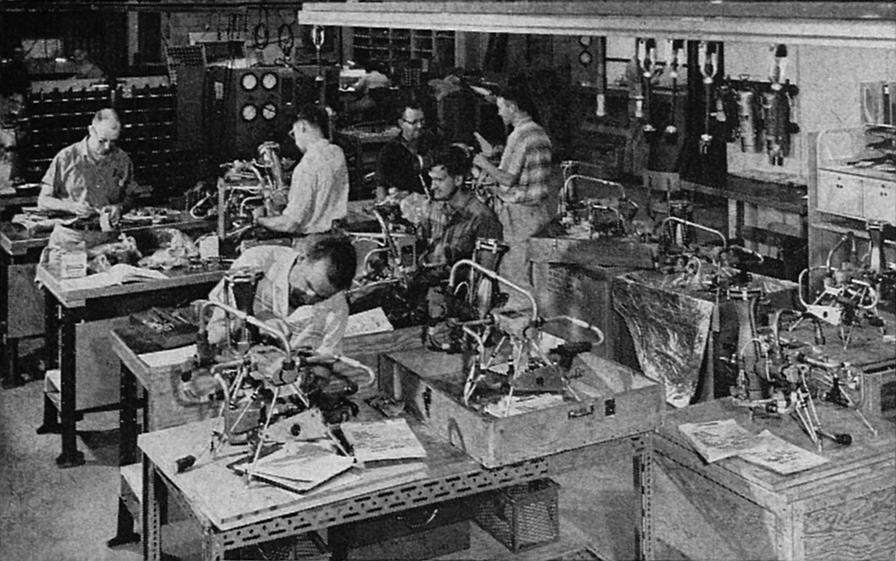 Workmen manufacturing Atlas/Thor LR-101 vernier rocket engines at Rocketdyne's Neosho Missouri Air Force Plant No. 65