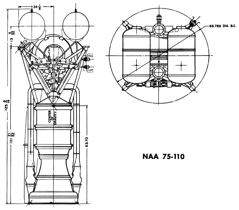 Redstone missile A-6/NAA 75-110 rocket engine with dimensions