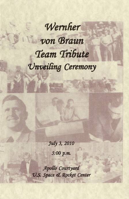 front cover of Wernher von Braun Team Tribute Unveiling Ceremony program