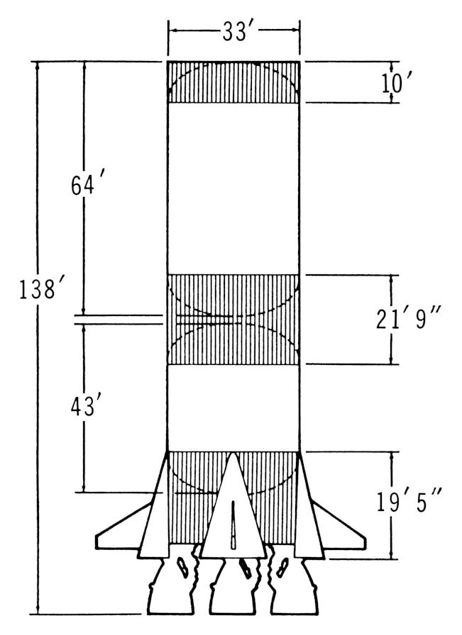 S-IC (Saturn V first) stage diagram with dimensions