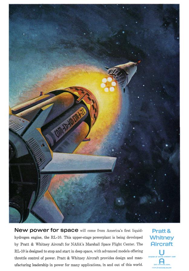 Pratt & Whitney Saturn S-IV second stage RL-10 rocket engine
	 New power for space magazine ad