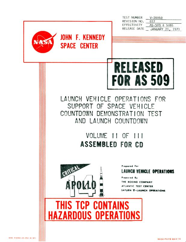 Saturn V fill and drain (tanking and detanking) Launch Vehicle Operations for Support of Space Vehicle Countdown Demonstration Test and Launch Countdown, Volume II of III (Assembled for CD), Released for AS-509