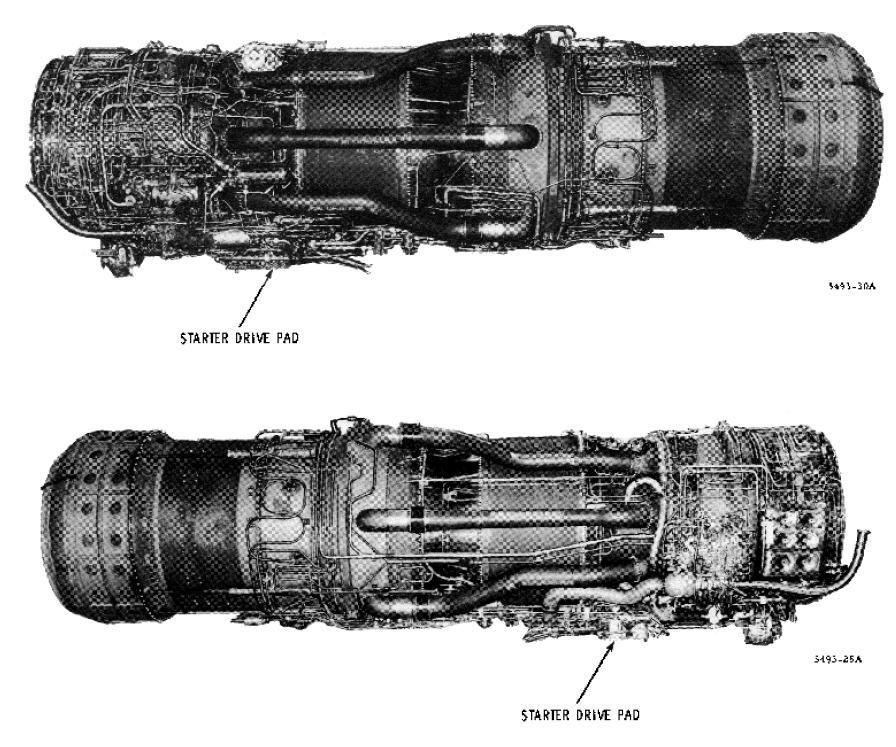 J58 engine showing starter drive pad location