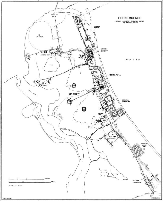 map of Peenemunde German Rocketry Research Center and Proving Ground on the Usedom peninsula