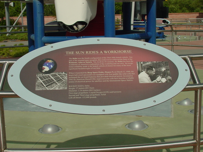 Sign accompanying the Delta at Kennedy Space Center