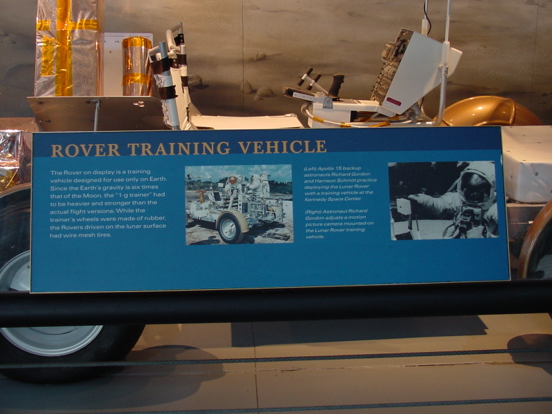 Sign accompanying the LRV 1-G Trainer at Kennedy Space Center