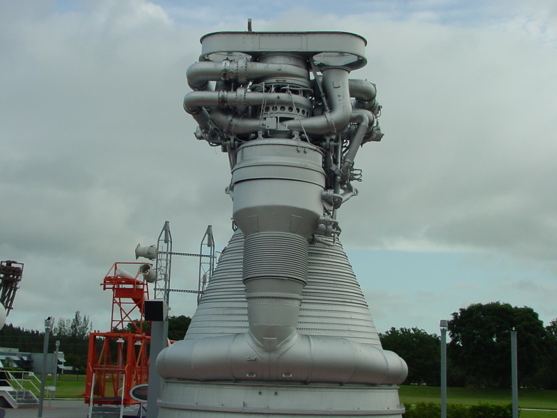F-1 engine mockup FM-103 at Kennedy Space Center KSC showing turbine
	exhaust manifold