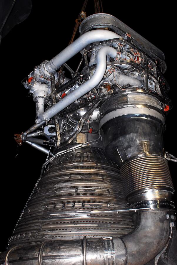 F-1 rocket engine during F-4023 Installation at Building 4205 (October 21, 2009) at Marshall Space Flight Center Engine Displays