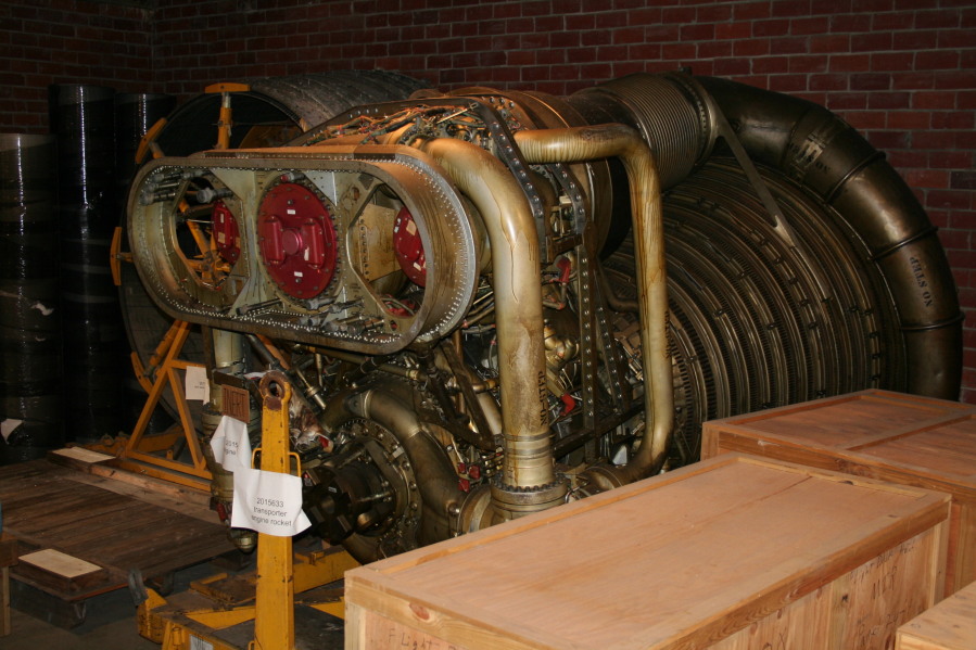 F-1 rocket engine in storage at Marshall Space Flight Center