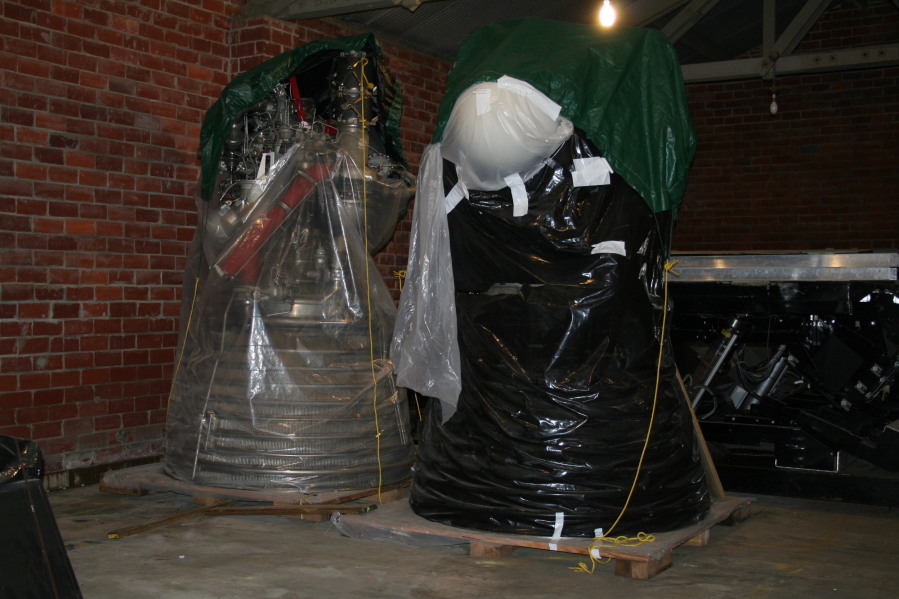 J-2 rocket engines in storage at Marshall Space Flight Center