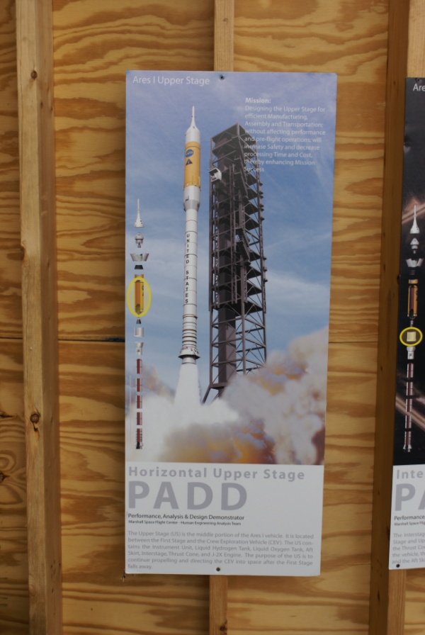Sign accompanying the Ares I Upper Stage Mockup at Marshall Space Flight Center