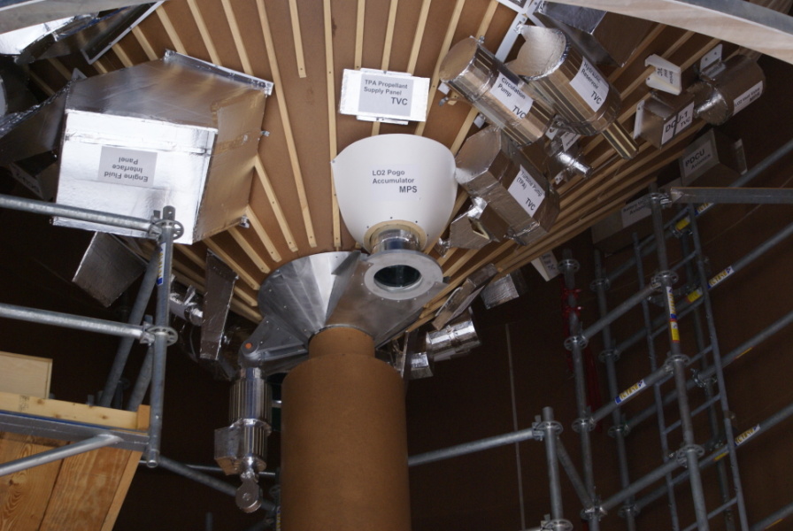 Aft end of the second stage in Ares I Upper Stage Mockup at Marshall Space Flight Center