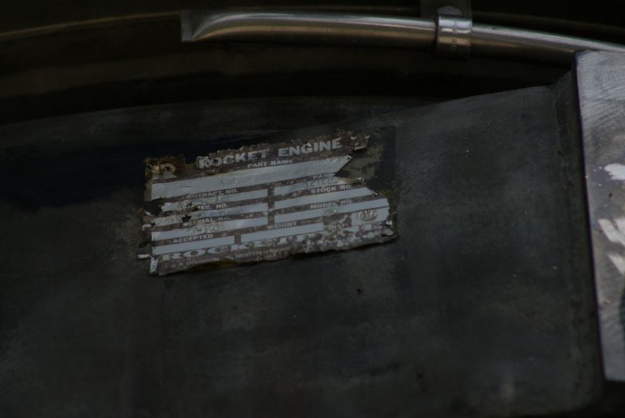 F-5036 serial number ID plate on F-1 Engine (Building 4200) at Marshall Space Flight Center