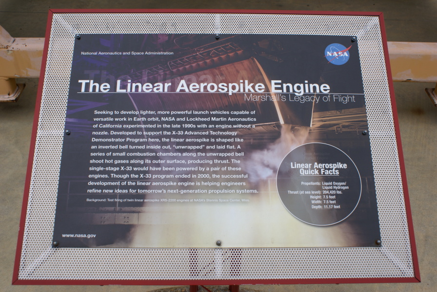 Sign by XRS-2200 Linear Aerospike Engine at Marshall Space Flight Center Building 4205