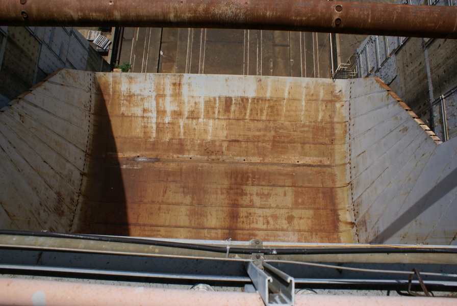 Flame deflector as seen from engine-level deck on S-IC Test Stand at Marshall Space Flight Center