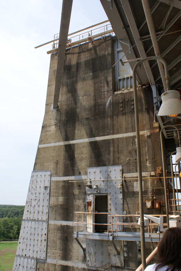 Northwest pedestal leg as seen from engine-level deck on S-IC Test Stand at Marshall Space Flight Center