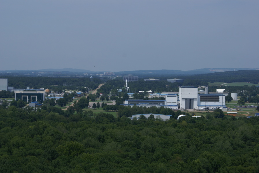 View of Building 4200 and Rocket Garden from top of S-IC Test Stand at Marshall Space Flight Center