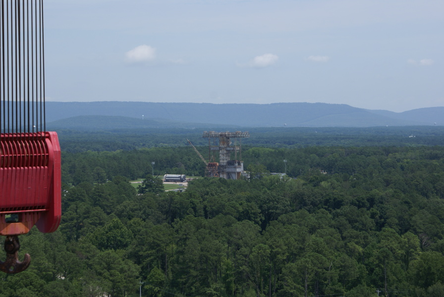 View of SA-T stage and Static Test Tower from top of S-IC Test Stand at Marshall Space Flight Center