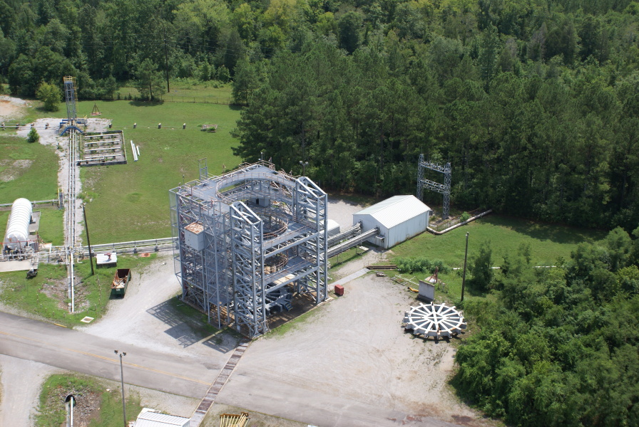 View of Cryogenic Structural Test Facility (Building 4699) from top of S-IC Test Stand at Marshall Space Flight Center