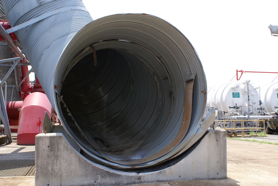 Air ducts from blower facility on S-IC Test Stand at Marshall Space Flight Center