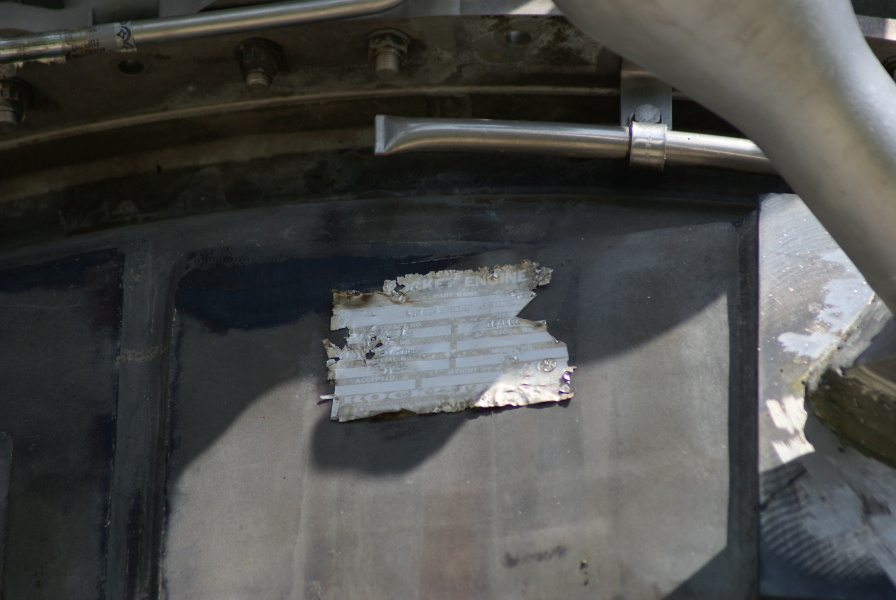 F-5036 serial number ID plate on F-1 Engine (Building 4200) at Marshall Space Flight Center