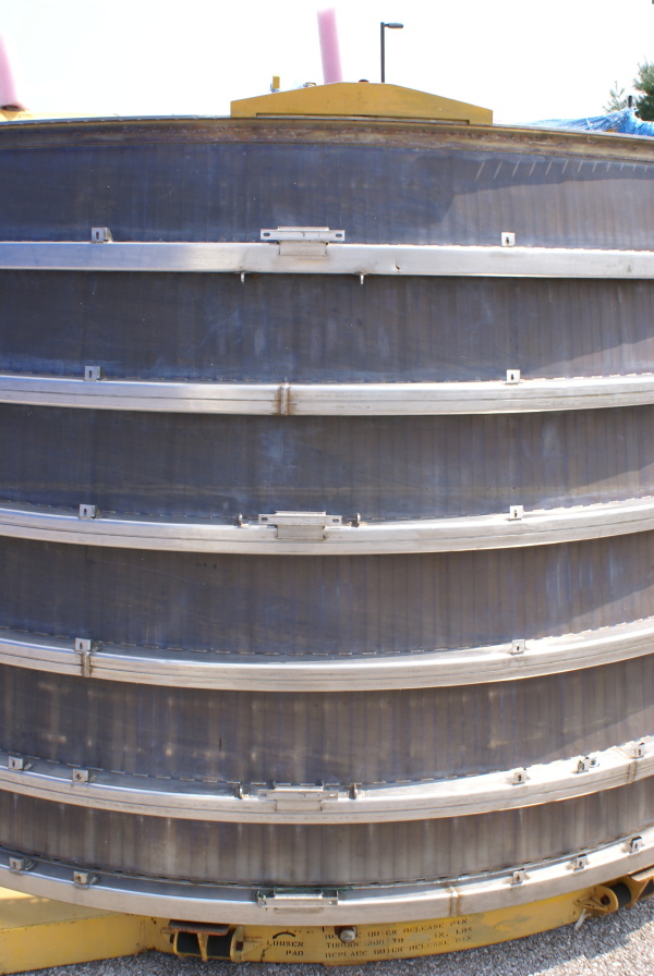 Reinforcing hat bands and thermal insulation tabs on the F-1 Nozzle Extension F-6045 at Marshall Space Flight Center