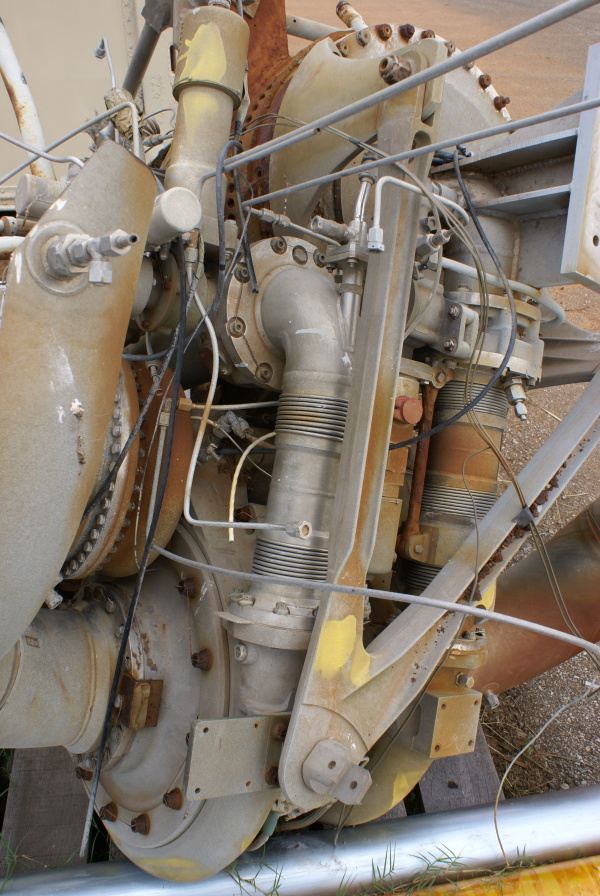 Forward end of H-1 Engine Turbopump from Cold Calibration (Post Demolition) at Marshall Space Flight Center, including LOX dome, turbine, and turbopumps