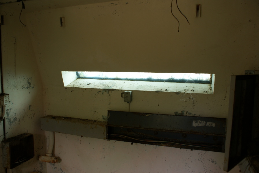 Observation window on interior of F-1 Test Stand Observation Bunker at Marshall Space Flight Center