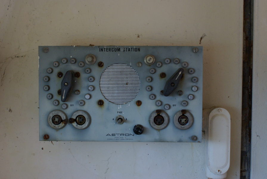 Intercom station in the interior of the F-1 Test Stand Observation Bunker at Marshall Space Flight Center