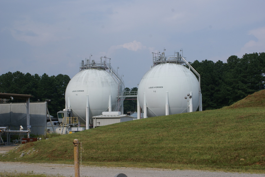Liquid hydrogen (LH2) spheres at S-IC Test Stand at Marshall Space Flight Center